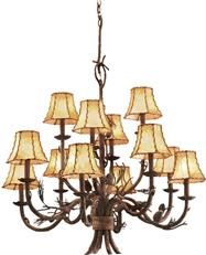 Chandelier KALCO Rustic Lodge 12-Light Brown Shade Ponderosa Faux Marble
