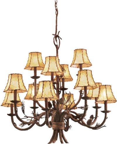 Chandelier KALCO Rustic Lodge 12-Light Brown Shade Ponderosa Faux Marble
