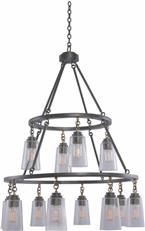 Pendant Light KALCO DILLON Industrial 2-Tier Tiered 12-Light Milled Iron Clear