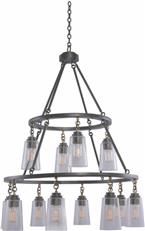 Pendant Light KALCO DILLON Industrial 2-Tier Tiered 12-Light Milled Iron Clear