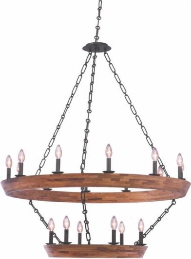 Chandelier KALCO LANDSDALE Farmhouse 2-Tier Tiered 18-Light Natural Wood Black