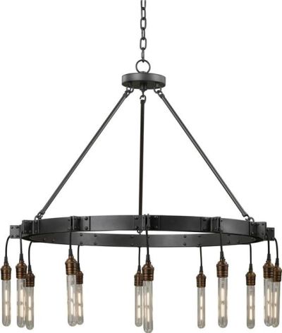 Chandelier KALCO STUYVESANT Industrial 12-Light Matte Gunmetal Gray Heavy Gauge