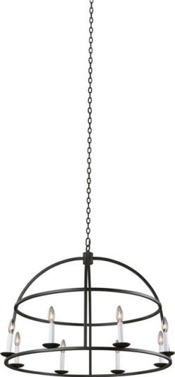 Pendant Light KALCO WICKENBERG Industrial Open Cage 8-Light Black Iron Dry