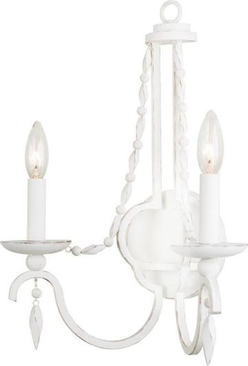 Wall Sconce KALCO ACADIA Farmhouse Chic 2-Light Distressed White Steel Frame