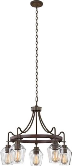 Chandelier KALCO ALLEGHENY Farmhouse Chic Goblet Shade 5-Light Brownstone Clear