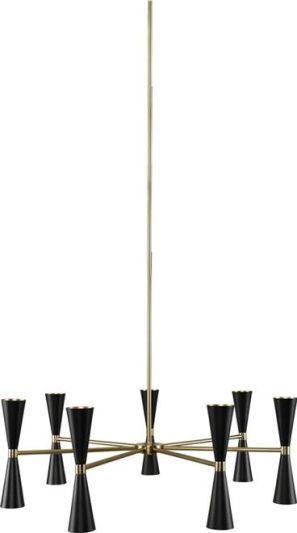 Chandelier KALCO MILO Mid-Century Modern 7-Arm 14-Light Vintage Brass 3000K