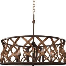 Pendant Light KALCO SOHO Industrial Open Cage 6-Light Milk Chocolate Brown