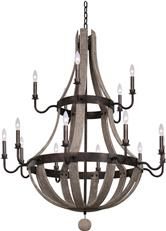 Chandelier KALCO HARPER Farmhouse 2-Tier Tiered 15-Light Florence Gold Painted