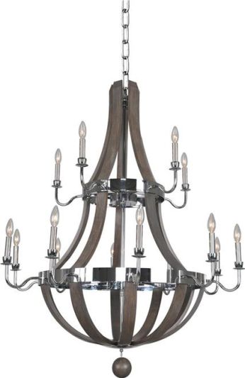 Chandelier KALCO SHARLOW Casual Luxury 15-Light Chrome Gray Ash Dry Rating