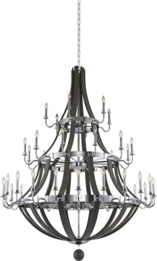 Chandelier KALCO SHARLOW Farmhouse Chic 3-Tier Tiered 42-Light Gray Chrome Ash