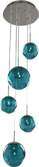 Pendant Light KALCO METEOR Contemporary 5-Light Chrome Calcite Glass Hand-Blown