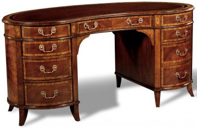 Kidney Desk Scarborough House Crotch Mahogany Brown Leather, Brass, File Drawer