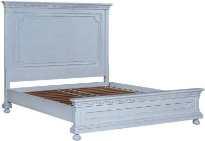 King Bed Edward Antiqued White Distressed Wood Rounded Bun Feet Old World