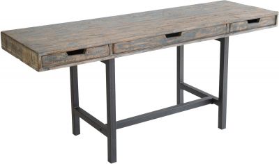 Kitchen Table JAYCE Distressed Antique Blue Reclaimed Pine Iron Base Wood