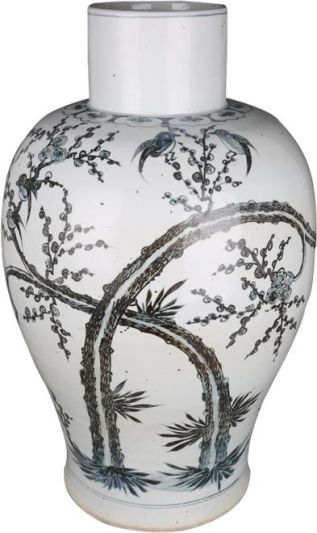 Vase Yuan Dynasty Magpie on Treetop Bird Blue Colors May Vary White Variable