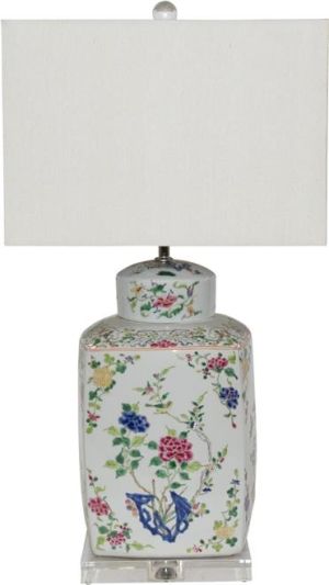 Table Lamp Chinoisery Floral Cylinder Tea Jar Cylindrical Colors May Vary