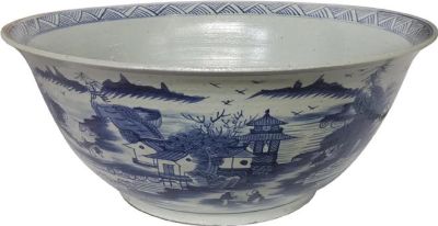 Bowl Landscape Motif Large Porcelain Handmade Hand-Crafted