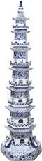 Pagoda Sculpture Twisted Vine Abstract 7-Tier Blue White Ceramic Handmade