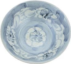 Plate Silla Sea Grass Floral Large Blue White Porcelain Handmade Ha