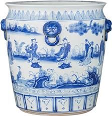 Planter Vase Eight Immortals Vases Lion Handle Blue White Porcelain