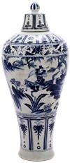 Vase Warrior Riding Horse Asian Lidded Plum Blue Colors May Vary White Variable