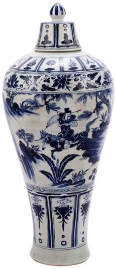 Vase Warrior Riding Horse Asian Plum Lidded Blue Colors May Vary White Variable