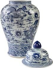 Temple Jar Vase Sea Dragon Large White Colors May Vary Blue Variable Handmade