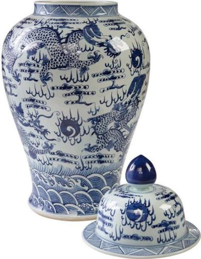 Temple Jar Vase Sea Dragon Large White Colors May Vary Blue Variable Handmade