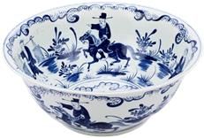 Bowl People Scene Horse Blue White Colors May Vary Variable Ceramic Handmade