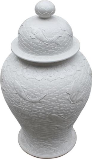 Temple Jar Vase Fish Colors May Vary White Variable Carved Handmade