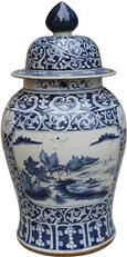 Temple Jar Vase DYNASTY Floral Landscape Medallion Colors May Vary White Blue