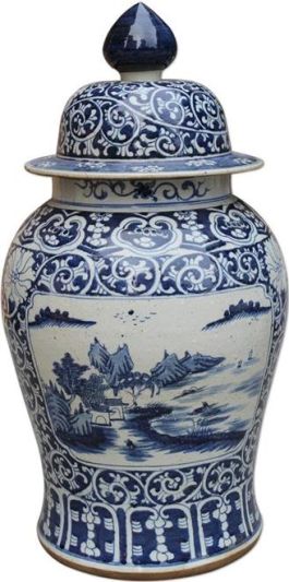 Temple Jar Vase DYNASTY Floral Landscape Medallion Colors May Vary White Blue