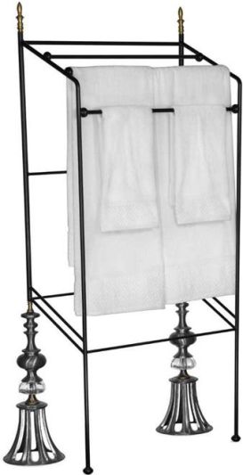 Towel Rack Bar Cullo Luna Bella Lead Crystal Ebony Black Hand-Forged Iron Brass