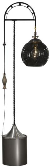 Floor Lamp Vaulter Industrial Drum Base Hand-Forged Iron Globe Shade Luna Bella