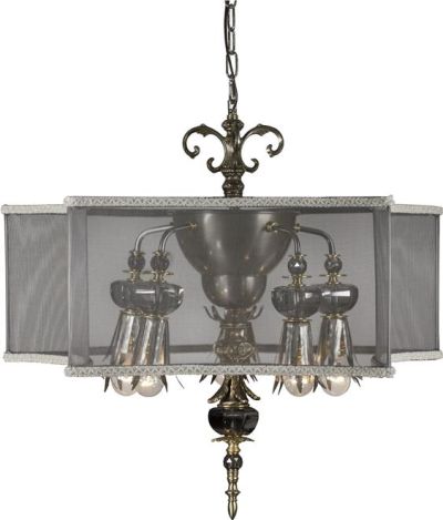 Chandelier Chaillot Hand Painted Pewter Smoke Leaded Crystal Iron USA Luna Bella