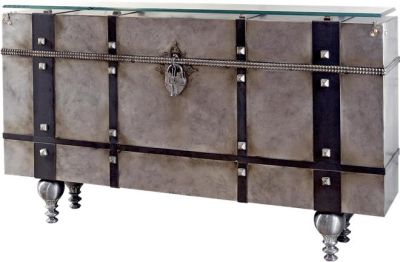 Console Viaje Trunk Valise Iron Silver Bronze Glass Luna Bella Handmade USA