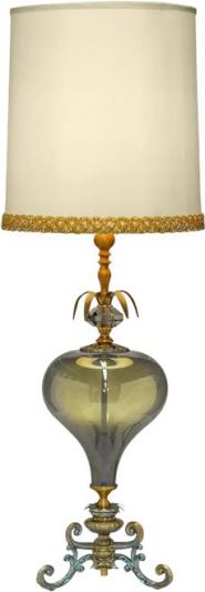 Table Lamp Sienna Smoke Glass Pewter Cut Glass Iron Brass Luna Bella USA-Made