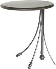 Side Table Sandro Luna Bella Hand-Forged Iron Silver Brown Wood Top USA Made