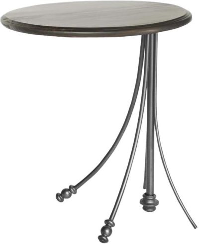 Side Table Sandro Luna Bella Hand-Forged Iron Silver Brown Wood Top USA Made