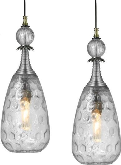 Pendant Light Oberon Luna Bella Honeycomb Glass Brushed Silver Handmade USA