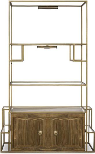 Entertainment Center Cubist Luna Bella Iron Glass Shelving Unit Gold Raw Umber