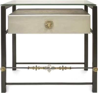 Side Table Milly Luna Bella Glamorous Floating Drawer Pewter Pearl Glass Crystal