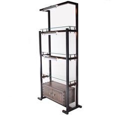 Shelf Unit Quint 3-Tier Shelves Graystone Wash Glass Brass Metal Wood Luna Bella