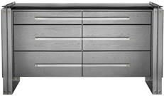 Dresser Modern Metallic Silver Luna Bella American Birch Hardwood Iron 6-Drawer