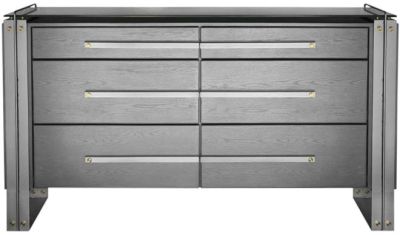 Dresser Modern Metallic Silver Luna Bella American Birch Hardwood Iron 6-Drawer