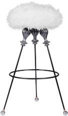 Stool Tristran White Faux Fur Swivel Industrial Pewter Gray Hand-Forged Iron