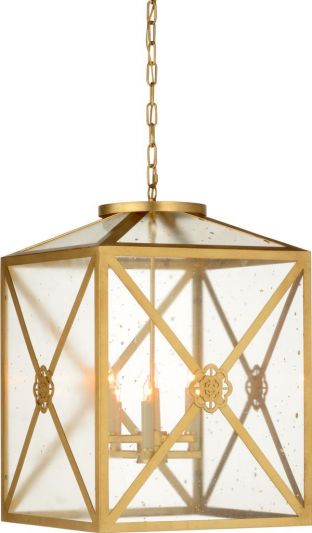 Lantern SHAULIS Geometric 6-Light Gold Flecks Clear Antique Amber Blue