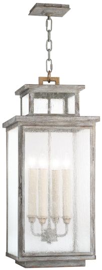 Lantern WILTSHIRE 4-Light Antique Gold Accents Weathered Gray Distressed