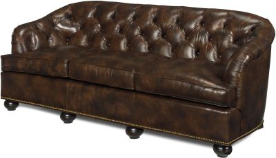 Leather Sofa, Chesterfield Sofa, Top Grain Leather, Brown, Wood, Nailhead