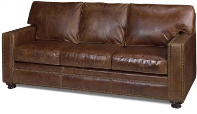 Leather Sofa, Classic Nailhead, Wood, Top Grain Leather, Hand-Crafted USA